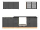 Junona Line kjøkkensett - Grafitt/Eik - 260 cm